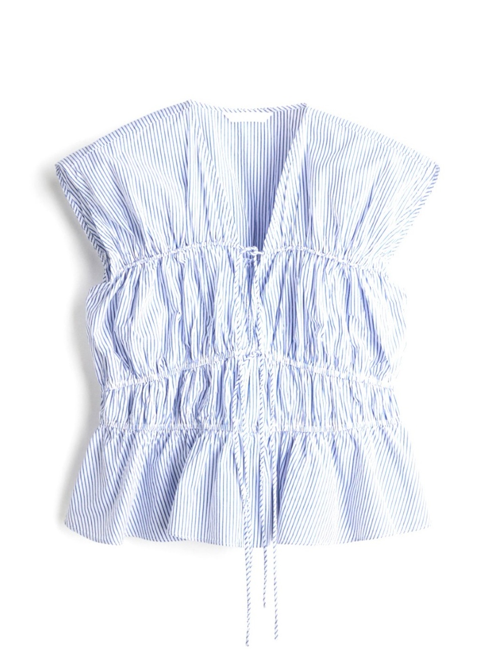 H&M Blue & White Striped Ruched Peplum Top Size L